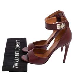 Pre Owned Givenchy Burgundy Leather Shark Tooth Ankle-Strap Sandals Size 37
