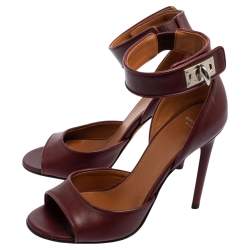 Pre Owned Givenchy Burgundy Leather Shark Tooth Ankle-Strap Sandals Size 37