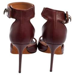Pre Owned Givenchy Burgundy Leather Shark Tooth Ankle-Strap Sandals Size 37