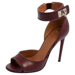 Pre Owned Givenchy Burgundy Leather Shark Tooth Ankle-Strap Sandals Size 37