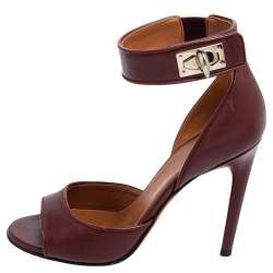 Pre Owned Givenchy Burgundy Leather Shark Tooth Ankle-Strap Sandals Size 37