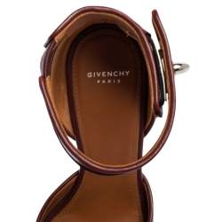Pre Owned Givenchy Burgundy Leather Shark Tooth Ankle-Strap Sandals Size 37