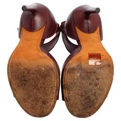 Pre Owned Givenchy Burgundy Leather Shark Tooth Ankle-Strap Sandals Size 37