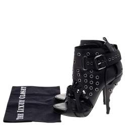 Givenchy Black Leather Studded Strappy Ankle Boots Size 38