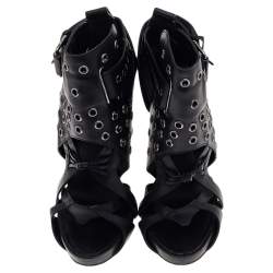 Givenchy Black Leather Studded Strappy Ankle Boots Size 38