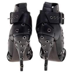 Givenchy Black Leather Studded Strappy Ankle Boots Size 38