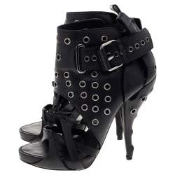 Givenchy Black Leather Studded Strappy Ankle Boots Size 38