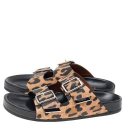 مملوكة مسبقًا حذاء سلايدز جيفنشي فلات جلد نقش سحلية طباعة فهد أسود/ بيج مقاس 37