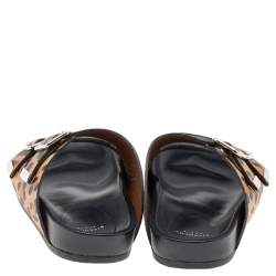 مملوكة مسبقًا حذاء سلايدز جيفنشي فلات جلد نقش سحلية طباعة فهد أسود/ بيج مقاس 37