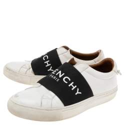 Pre Owned Givenchy White/Black Leather Urban Street Logo Slip-on Sneakers Size 36