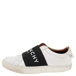 Pre Owned Givenchy White/Black Leather Urban Street Logo Slip-on Sneakers Size 36