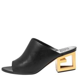 Pre Owned حذاء سلايد جيفنشي تريانغل جلد أسود مقاس 37