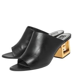 Pre Owned حذاء سلايد جيفنشي تريانغل جلد أسود مقاس 37