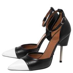 Givenchy Black/White Leather Screw Heel Ankle-Strap Pumps Size 36