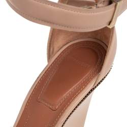 Givenchy Beige Leather Zipper Trim Platform Ankle Strap Wedge Sandals Size 39