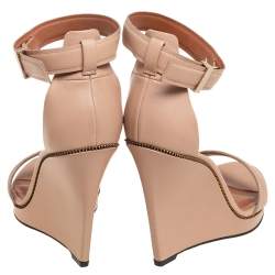 Givenchy Beige Leather Zipper Trim Platform Ankle Strap Wedge Sandals Size 39
