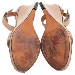 Givenchy Beige Leather Zipper Trim Platform Ankle Strap Wedge Sandals Size 39