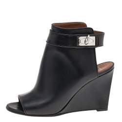 مملوكة مسبقًا حذاء بوت للكاحل جيفنشي جلد أسود بقفل مقدمة مفتوحة مقاس 37