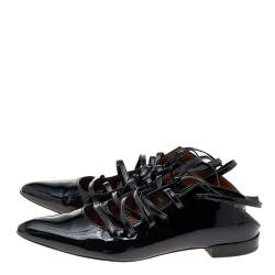 Pre Owned Givenchy Black Patent Leather Lace Up Backless Flat Mule Sandals Size 37