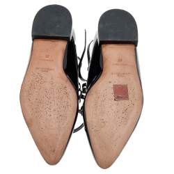 Pre Owned Givenchy Black Patent Leather Lace Up Backless Flat Mule Sandals Size 37