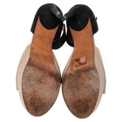 Givenchy Beige/Black Leather and Suede Shark Lock Ankle-Strap Sandals Size 40