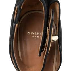 Givenchy Beige/Black Leather and Suede Shark Lock Ankle-Strap Sandals Size 40