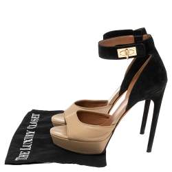 Givenchy Beige/Black Leather and Suede Shark Lock Ankle-Strap Sandals Size 40
