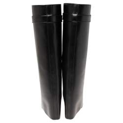 مملوكة مسبقً ا Givenchy Black Leather Shark Lock Wedge Knee High Boots Size 36