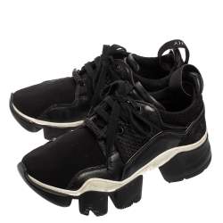 Pre Owned حذاء رياضي جيفنشي رباط علوي جلد وشبك أسود مقاس 37.5 