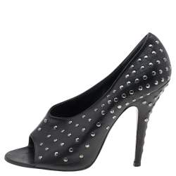 Givenchy Black Leather Studded Open Toe Pumps Size 37