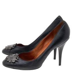 Pre Owned Givenchy Black Leather Logo Embellished Pumps Size 38