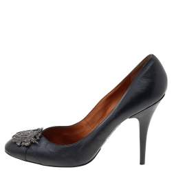 Pre Owned Givenchy Black Leather Logo Embellished Pumps Size 38