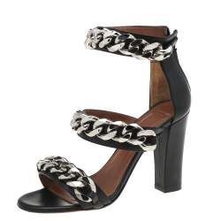 Givenchy Black Leather Chain Embellished Ankle Strap Sandals Size 36