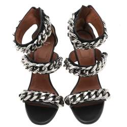 Givenchy Black Leather Chain Embellished Ankle Strap Sandals Size 36