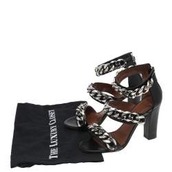 Givenchy Black Leather Chain Embellished Ankle Strap Sandals Size 36