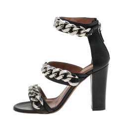 Givenchy Black Leather Chain Embellished Ankle Strap Sandals Size 36