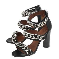 Givenchy Black Leather Chain Embellished Ankle Strap Sandals Size 36