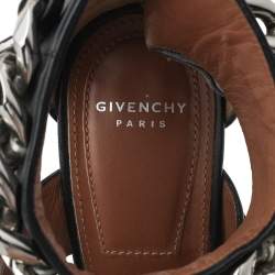 Givenchy Black Leather Chain Embellished Ankle Strap Sandals Size 36
