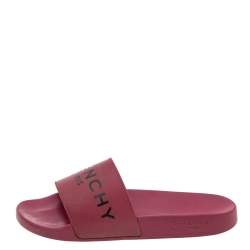 Pre Owned Givenchy Magenta Rubber Logo Pool Slides Size 40