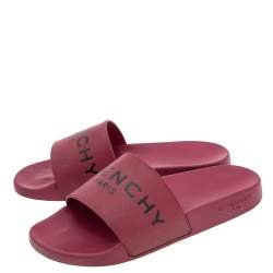 Pre Owned Givenchy Magenta Rubber Logo Pool Slides Size 40