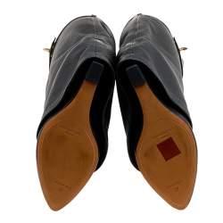 Pre Owned حذاء بوت طول ركبة جيفنشي قفل شارك جلد أسود مقاس 37