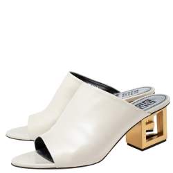 Givenchy Cream Leather Triangle Logo Heel Mules Size 39