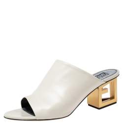 Givenchy Cream Leather Triangle Logo Heel Mules Size 39