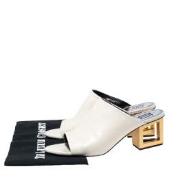 Givenchy Cream Leather Triangle Logo Heel Mules Size 39