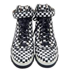 Pre Owned حذاء رياضي جيفنشي جلد مغزول كاروهات أبيض/أسود عنق مرتفع مقاس 40