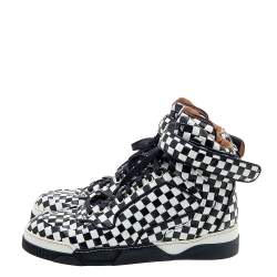 Pre Owned حذاء رياضي جيفنشي جلد مغزول كاروهات أبيض/أسود عنق مرتفع مقاس 40