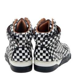 Pre Owned حذاء  رياضي جيفنشي جلد مغزول كاروهات أبيض/أسود عنق مرتفع مقاس 40