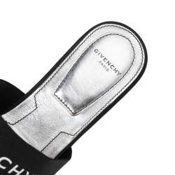 Givenchy Black Leather and Logo Elastic Flat Mules Size 38