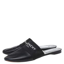 Givenchy Black Leather and Logo Elastic Flat Mules Size 38