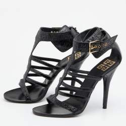 Pre Owned Givenchy Black Patent Leather Caged Open Toe Sandals Size 36.5